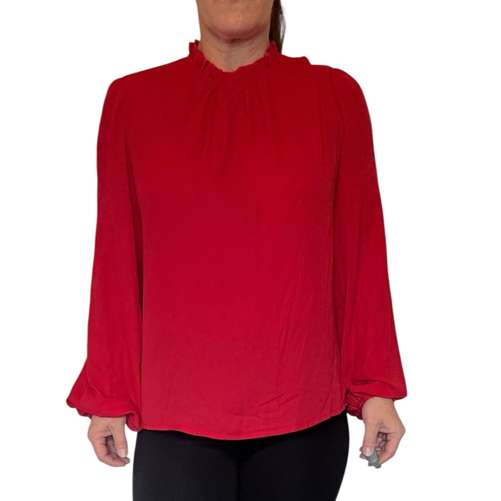 SHEIN NEW Grilled neckline lantern sleeve Red Large - Picture 4 of 4